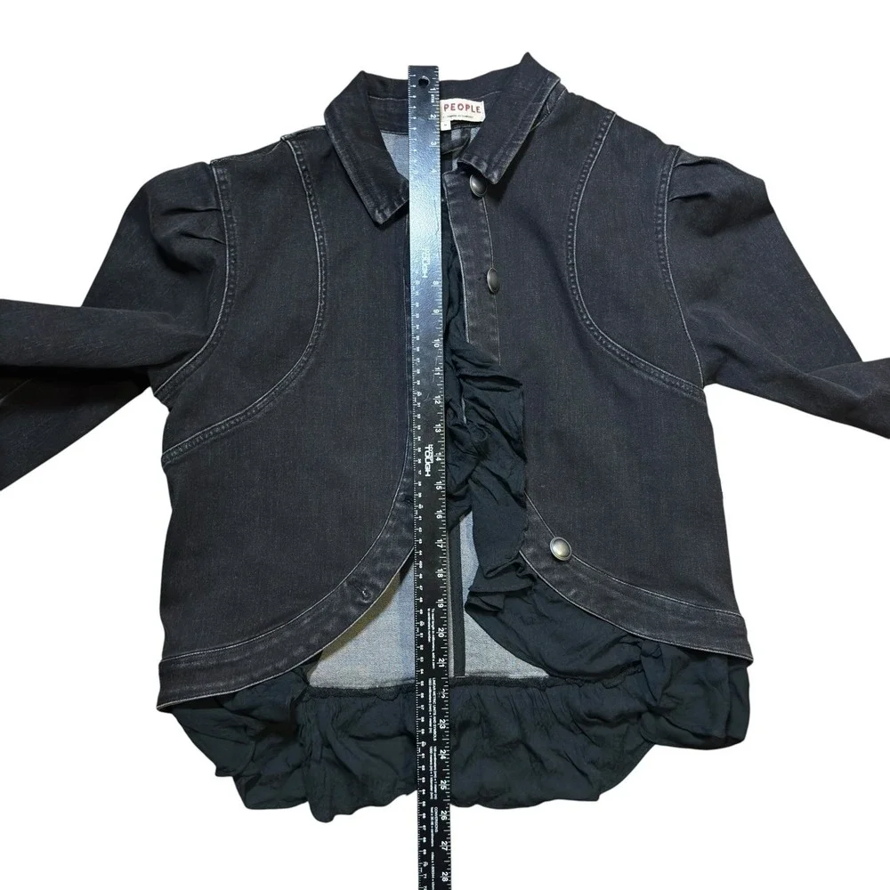 Free People Suki Denim Flare Opera Button Up Fashion Jacket Women’s M Black